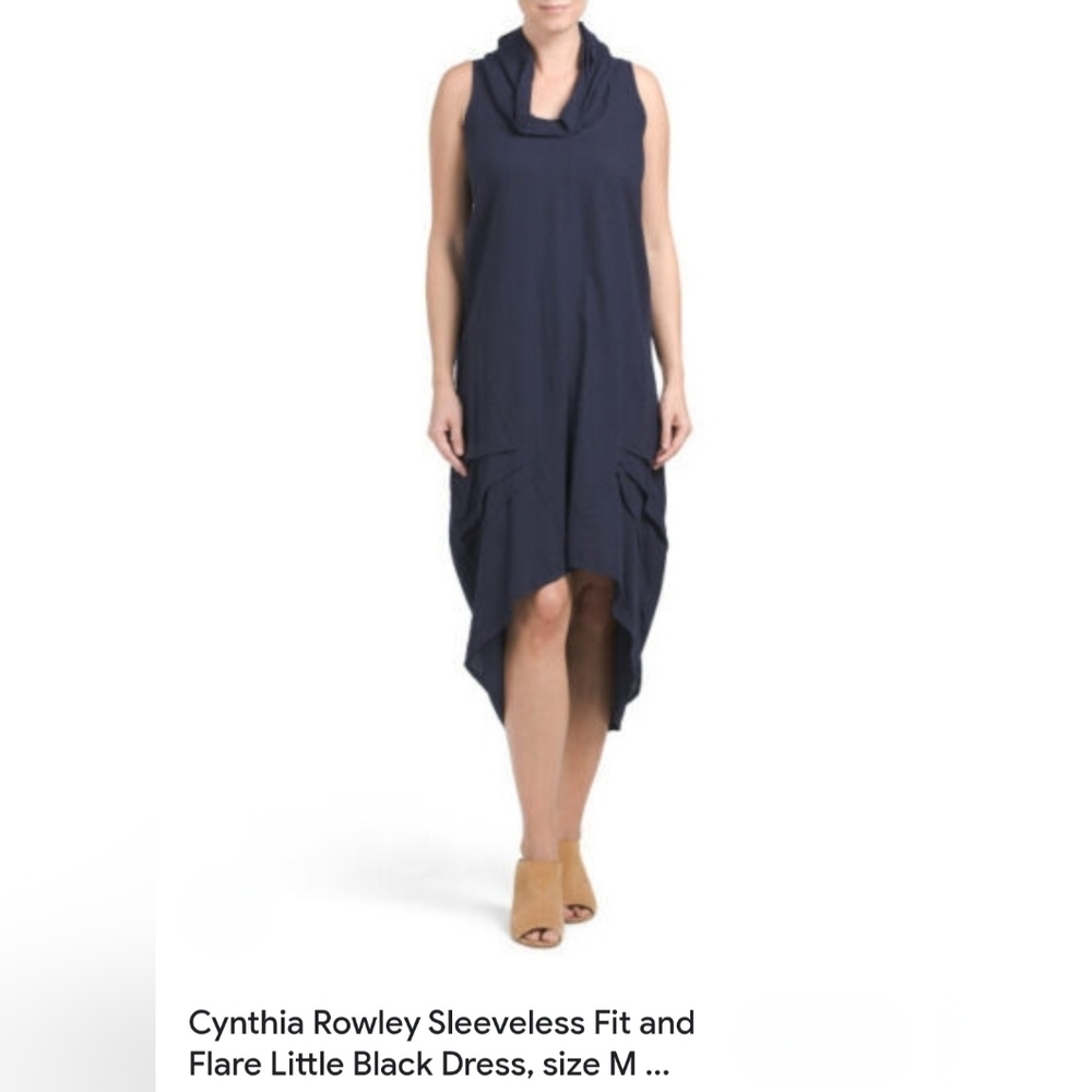 Cynthia Rowley Blue Sleeveless Cowl Neck Sheath Dress Linen medium